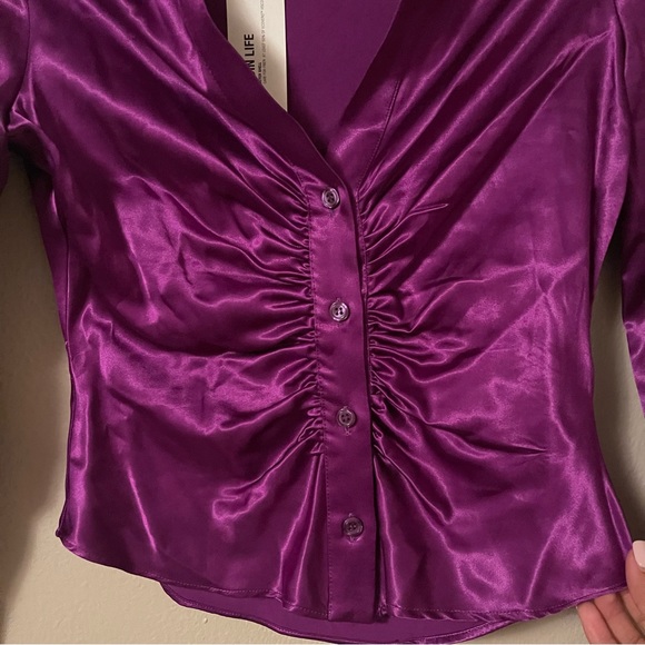Zara Tops Nwt Zara Purple Satin Pleated Shirt Poshmark